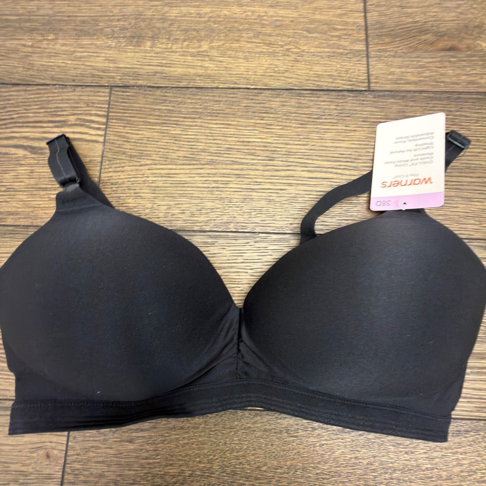 Warners Play It Cool Wireless Bra Black 38D RN3281A Lightly Lined‎ Convertible